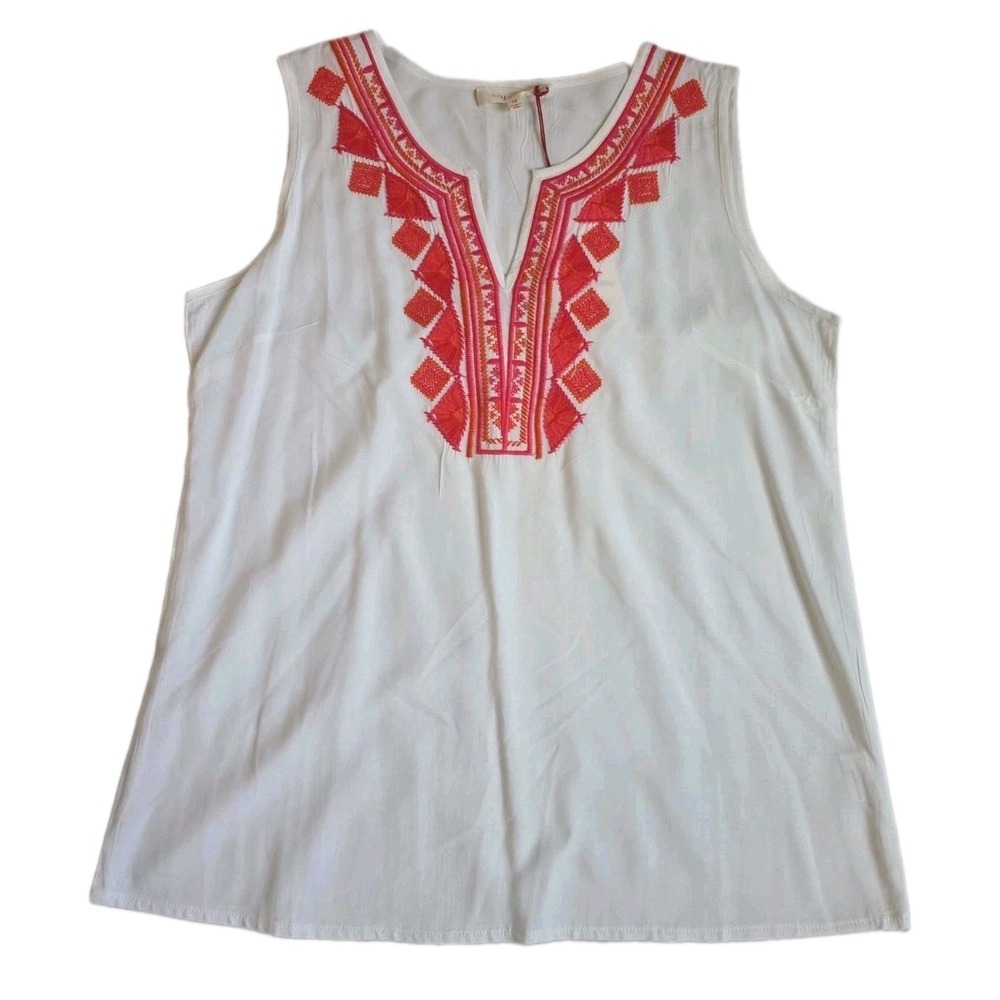 Solitaire NWT Boho White Embroidered Tank Top M